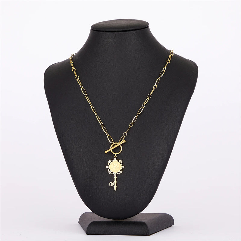 Jun accessories wedding jewelry for women Portrait coin Stainless steel Necklace