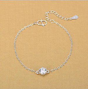 925 Sterling Silver Crystal Round Anklets for Women