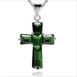 LUKENI 925 Silver Green Cross Pendant Necklace Girls