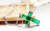 LUKENI 925 Silver Green Cross Pendant Necklace Girls