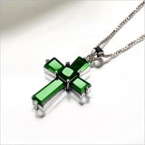 LUKENI 925 Silver Green Cross Pendant Necklace Girls