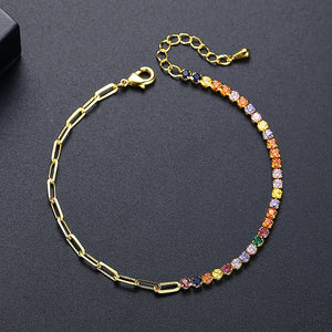 Multicolor CZ Tennis Bracelet for Women Couple Link Chain