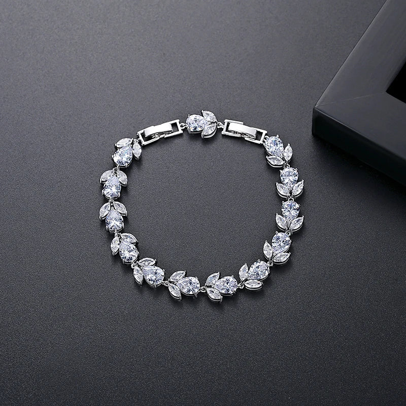 Adjustable Leaves CZ Bracelets for Women Wedding Bridal Accessories