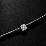 Gothic Leather Choker Necklace with Cubic Zircon Square Pendant