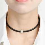 Gothic Leather Choker Necklace with Cubic Zircon Square Pendant