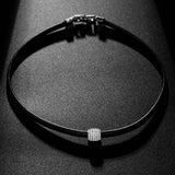 Gothic Leather Choker Necklace with Cubic Zircon Square Pendant