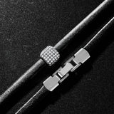 Gothic Leather Choker Necklace with Cubic Zircon Square Pendant