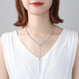 Square CZ Stone Necklace for Women Wedding Bridal Pendant Choker