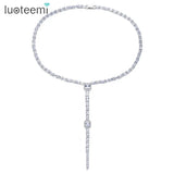 Square CZ Stone Necklace for Women Wedding Bridal Pendant Choker