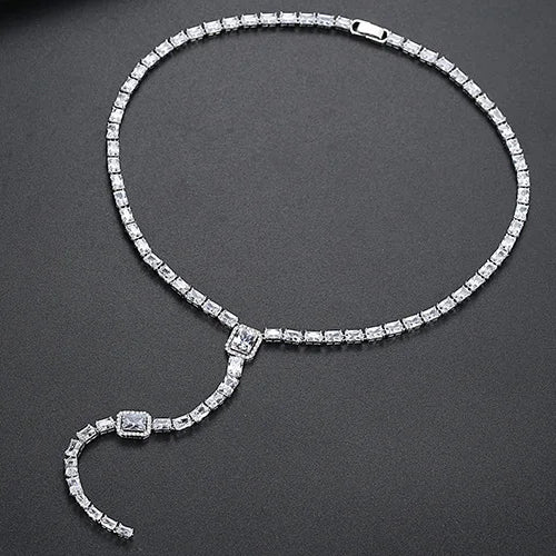 Square CZ Stone Necklace for Women Wedding Bridal Pendant Choker