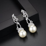 Cane Vine CZ Pearl Drop Earrings Wedding Bridal Sweet Accessories