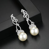 Cane Vine CZ Pearl Drop Earrings Wedding Bridal Sweet Accessories