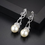 Cane Vine CZ Pearl Drop Earrings Wedding Bridal Sweet Accessories