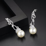 Cane Vine CZ Pearl Drop Earrings Wedding Bridal Sweet Accessories