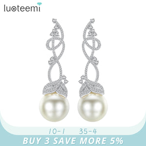 Cane Vine CZ Pearl Drop Earrings Wedding Bridal Sweet Accessories