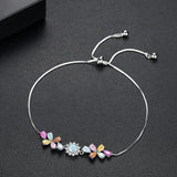 Adjustable Rainbow CZ Flower Bracelet for Women