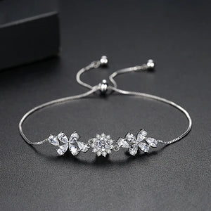 Adjustable Rainbow CZ Flower Bracelet for Women