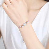 Adjustable Rainbow CZ Flower Bracelet for Women