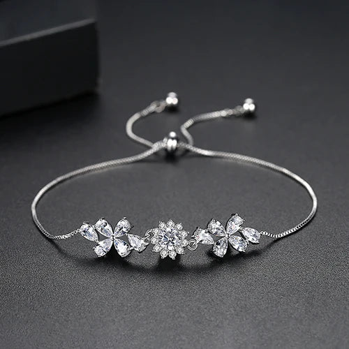 Adjustable Rainbow CZ Flower Bracelet for Women