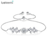 Adjustable Rainbow CZ Flower Bracelet for Women
