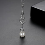 Pearl Bridal Necklace with Zircons Wedding Jewelry
