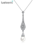 Pearl Bridal Necklace with Zircons Wedding Jewelry