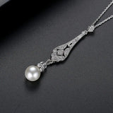 Pearl Bridal Necklace with Zircons Wedding Jewelry