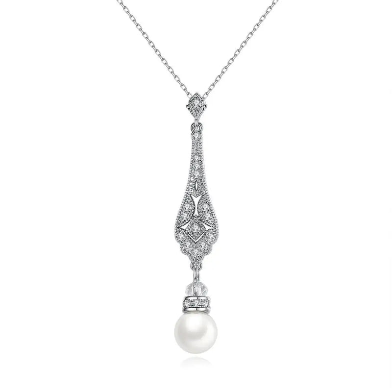 Pearl Bridal Necklace with Zircons Wedding Jewelry