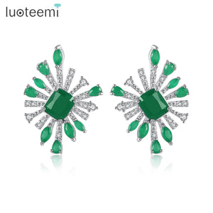 Green Yellow CZ Stone Earrings Wedding Party for Women