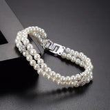 Double Layer Shell Pearls Bracelets for Women Adjustable Bridals Wedding