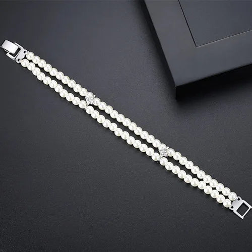 Double Layer Shell Pearls Bracelets for Women Adjustable Bridals Wedding