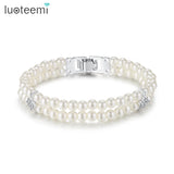 Double Layer Shell Pearls Bracelets for Women Adjustable Bridals Wedding