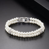 Double Layer Shell Pearls Bracelets for Women Adjustable Bridals Wedding