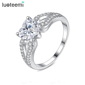 Clear Heart CZ Wedding Bridal Rings Romantic Lady Charm Accessories