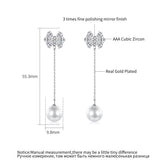 Long Drop Earring Bow Knot CZ Cubic Zircon Jewelry Pearl Tassel Earrings