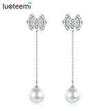 Long Drop Earring Bow Knot CZ Cubic Zircon Jewelry Pearl Tassel Earrings