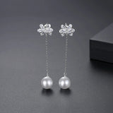 Long Drop Earring Bow Knot CZ Cubic Zircon Jewelry Pearl Tassel Earrings