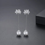 Long Drop Earring Bow Knot CZ Cubic Zircon Jewelry Pearl Tassel Earrings