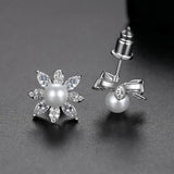 CZ Flower Pearl Studs Earrings for Wedding