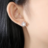CZ Flower Pearl Studs Earrings for Wedding