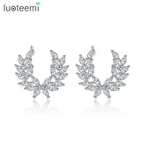 Feather Stud Earrings Wedding Party Jewelry CZ Stone Earrings