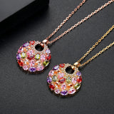 Crystal Round Necklace Multicolor CZ Stones Pendant Women Wedding Bridal Jewelry