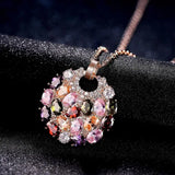 Crystal Round Necklace Multicolor CZ Stones Pendant Women Wedding Bridal Jewelry
