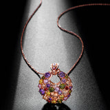 Crystal Round Necklace Multicolor CZ Stones Pendant Women Wedding Bridal Jewelry
