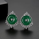 Silver Simualted Jade Jewelry Set for Women Earring Necklace Ring