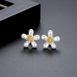 Yellow Heart CZ Flower Stud Earrings for Women Bridal Wedding Christmas