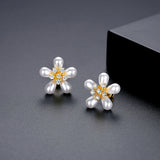 Yellow Heart CZ Flower Stud Earrings for Women Bridal Wedding Christmas