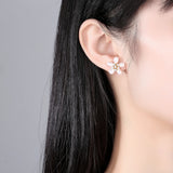 Yellow Heart CZ Flower Stud Earrings for Women Bridal Wedding Christmas