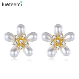 Yellow Heart CZ Flower Stud Earrings for Women Bridal Wedding Christmas