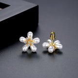 Yellow Heart CZ Flower Stud Earrings for Women Bridal Wedding Christmas